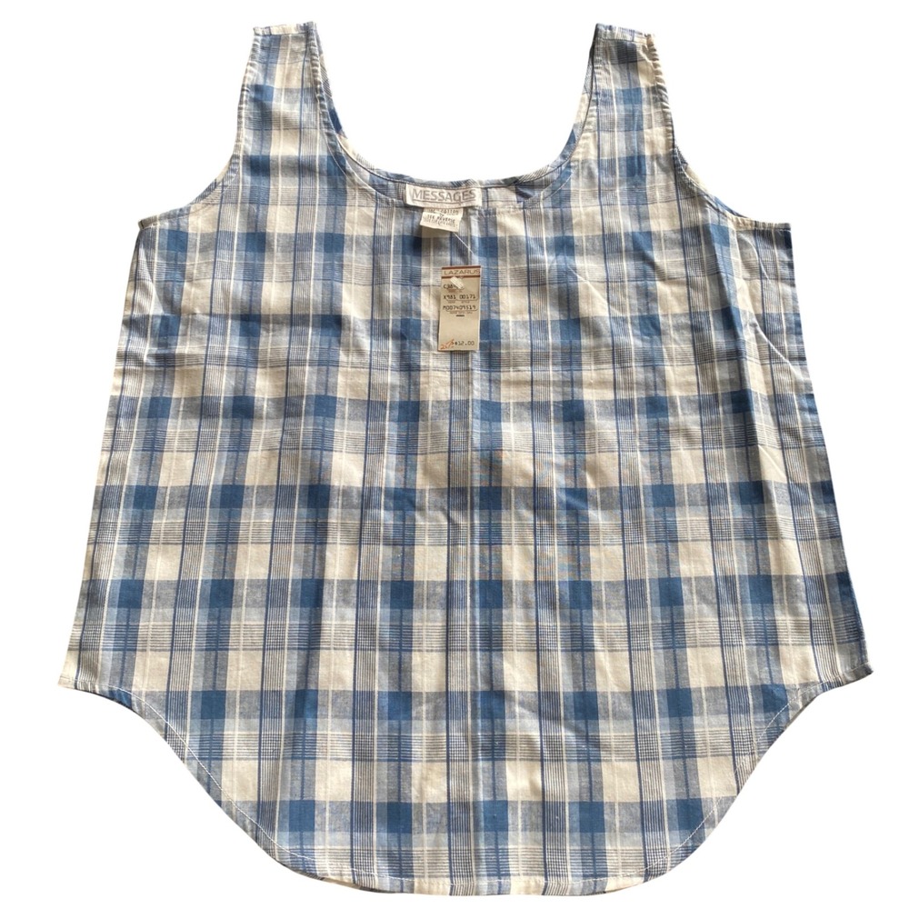 90s Tank Top Small Blue Plaid Farm Girl Deadstock Country Retro Cottagecore